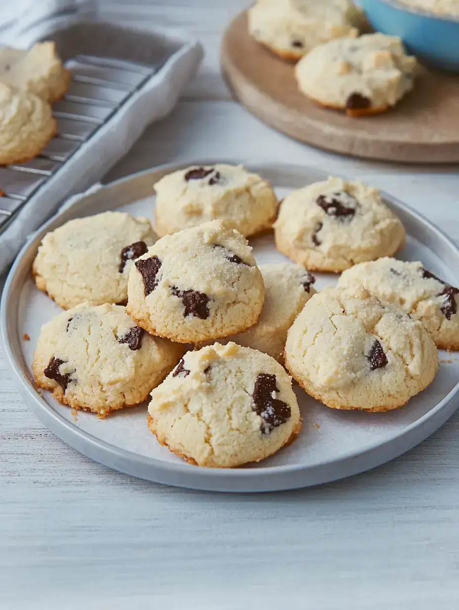 Une assiette de biscuits fraîchement cuits, décorés de morceaux de chocolat.