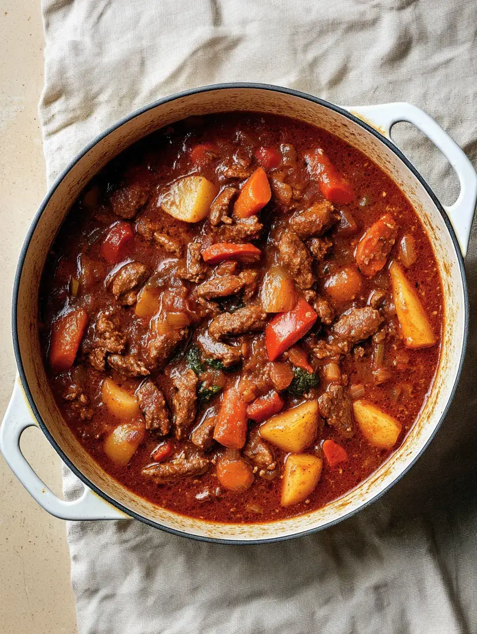 Une marmite de soupe copieuse avec légumes et pommes de terre, sur une table dressée.