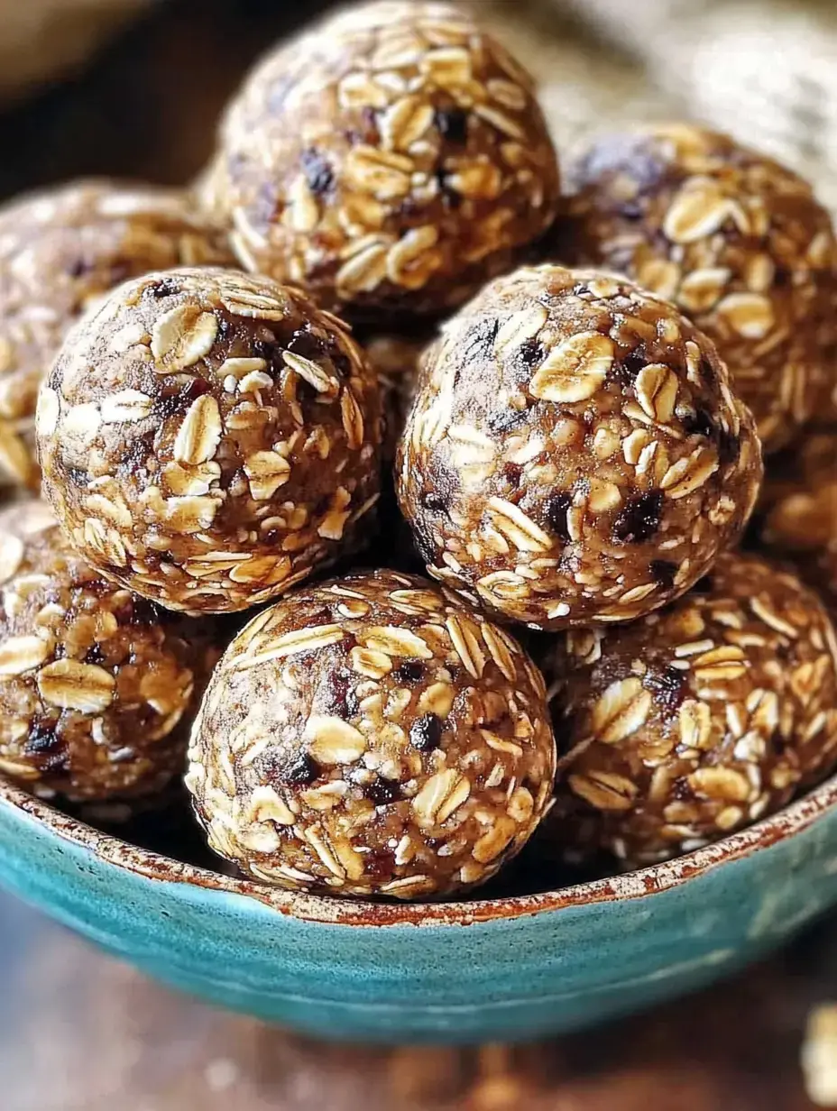 Un bol contenant un assortiment de boules d'énergie à l'avoine, préparées avec des flocons d'avoine et d'autres ingrédients.