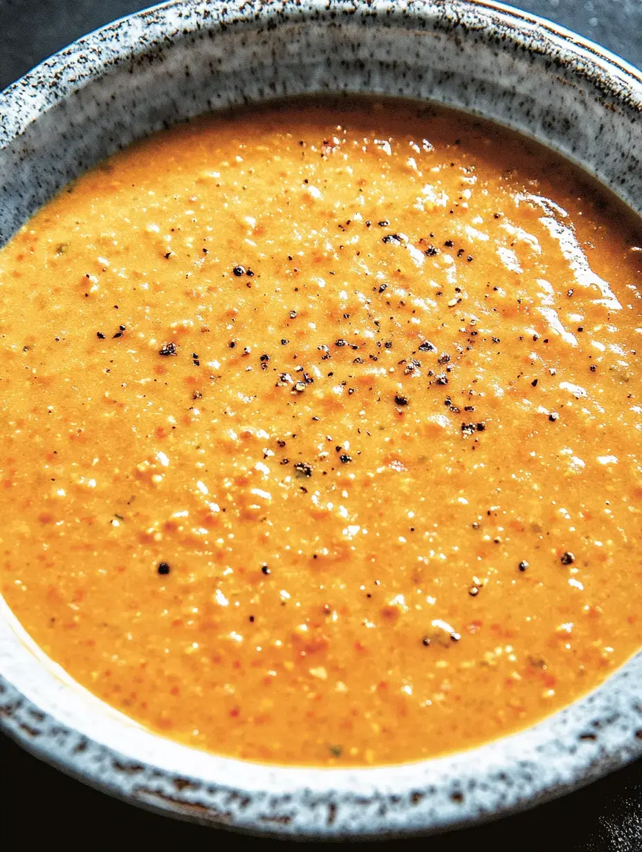 Un bol de soupe crémeuse et orangée, parsemée de poivre noir.