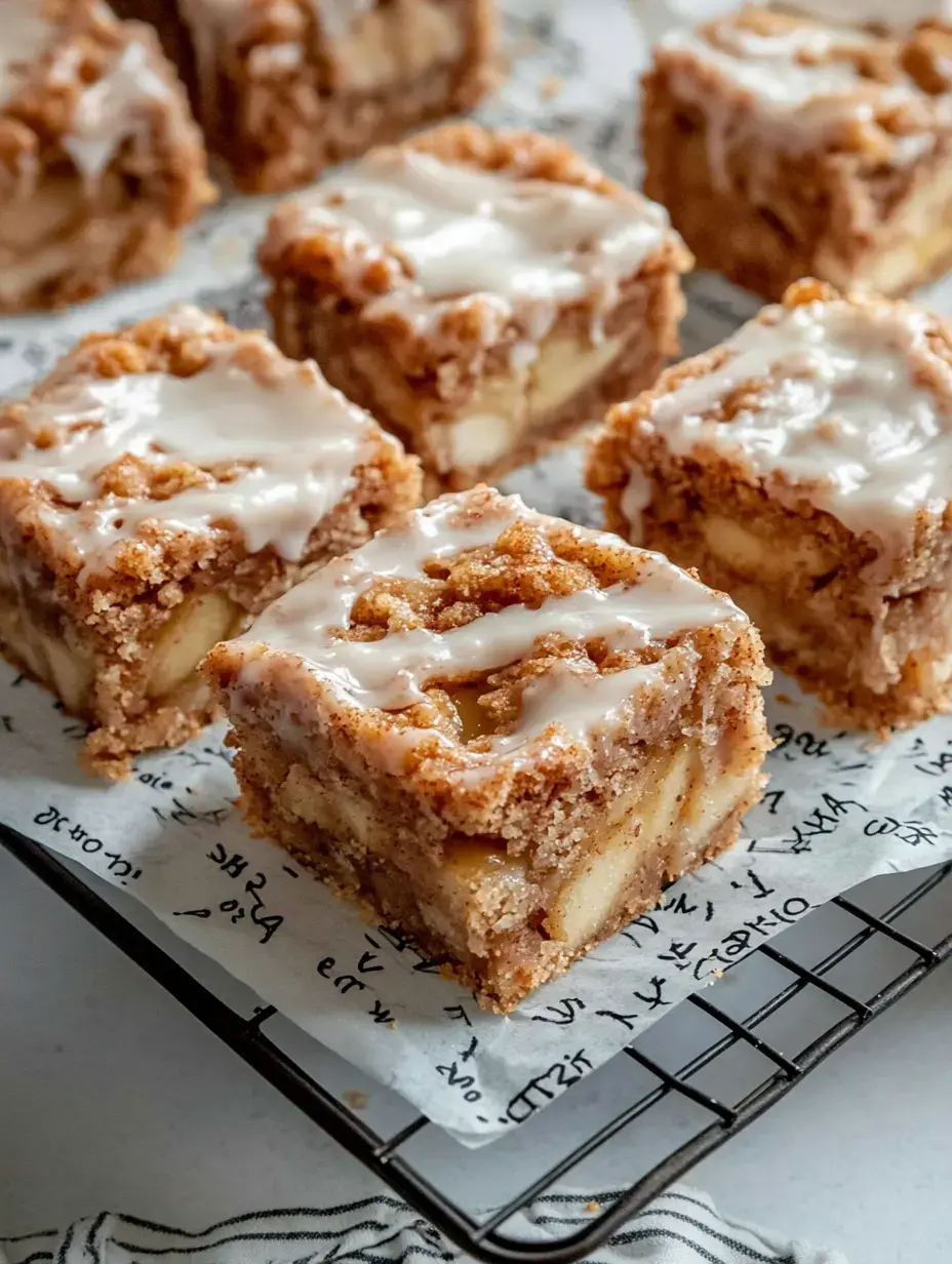 Morceaux de pommes juteuses avec une couche de sucre glacé, présentés sur une grille.
