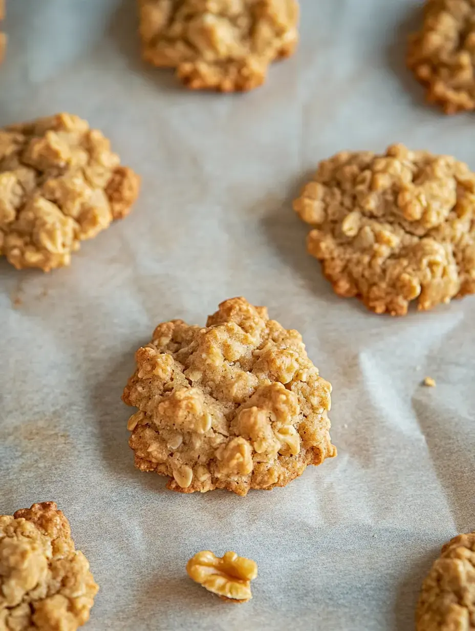Biscuits à l'avoine aux noix cuits sur papier cuisson.