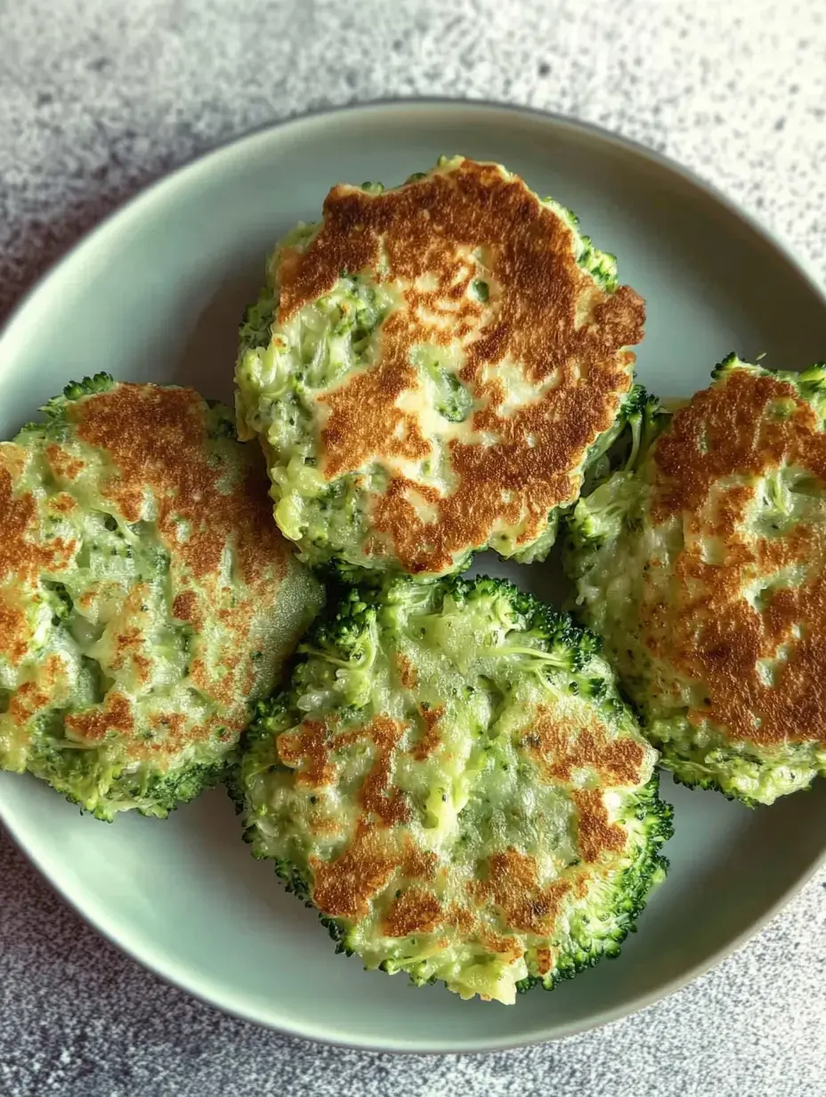 Un assortiment de galettes de brocoli dorées servies sur une assiette.