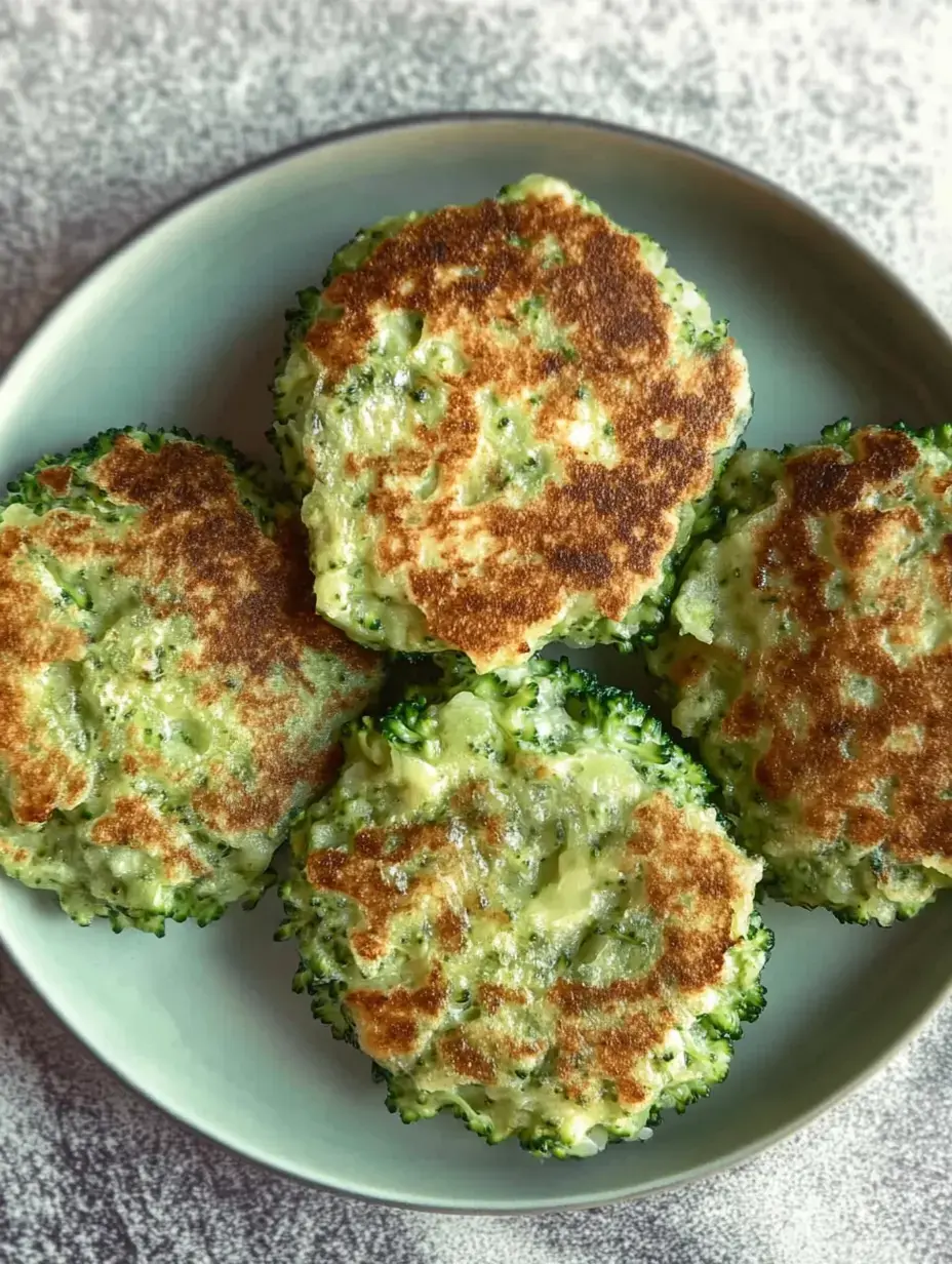 Une assiette de galettes de brocoli dorées.