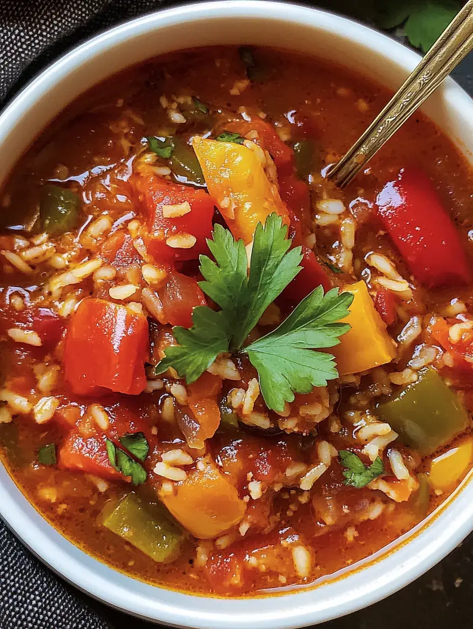 Un bol rempli de légumes colorés, riz et persil dans une sauce tomate épicée.