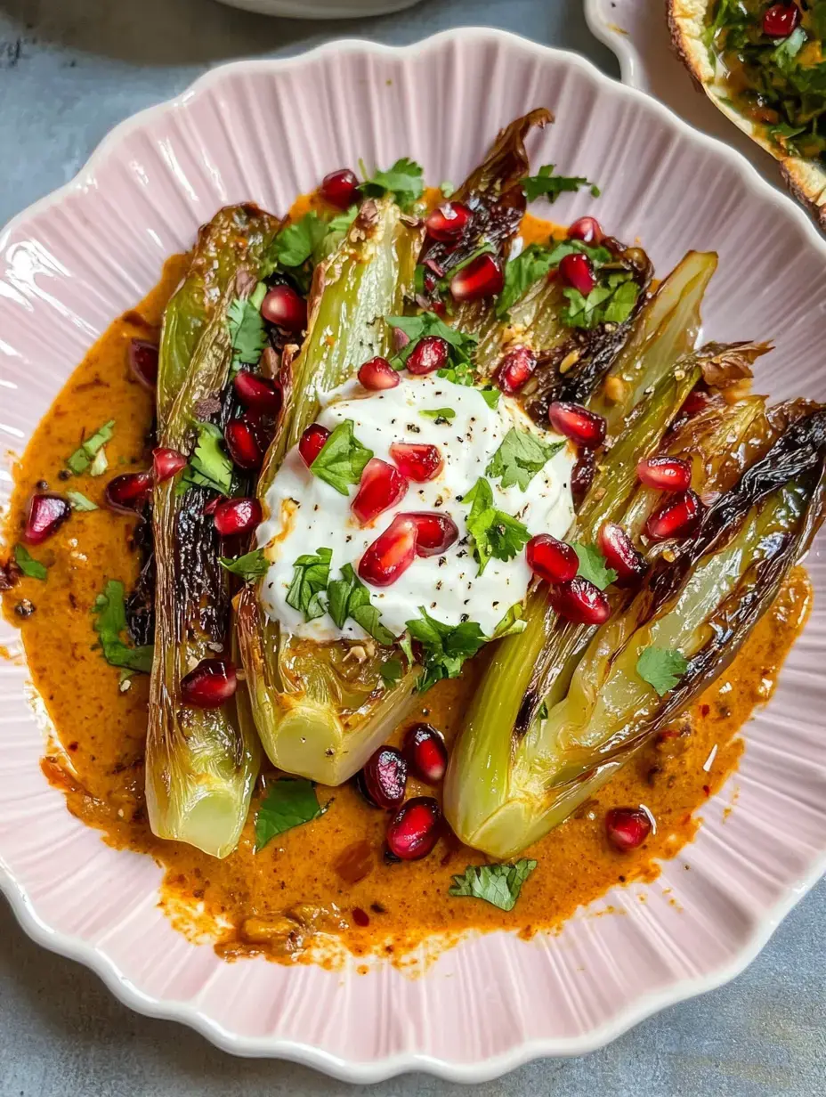Une assiette de légumes rôtis, garnie de yaourt, graines de grenade et herbes fraîches dans une sauce épicée.