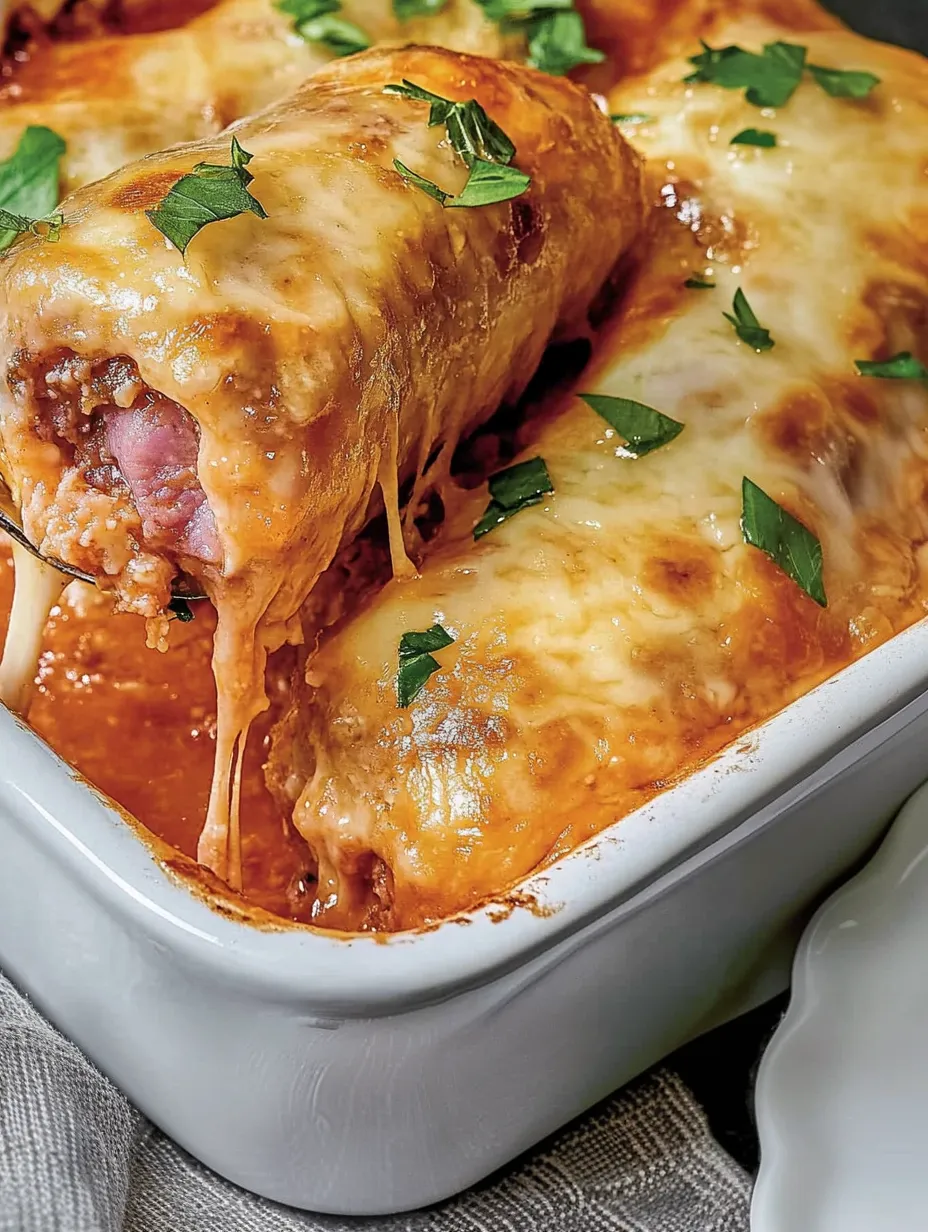 Rouleaux de viande hachée au jambon en sauce tomate – Savoureux et délicieux