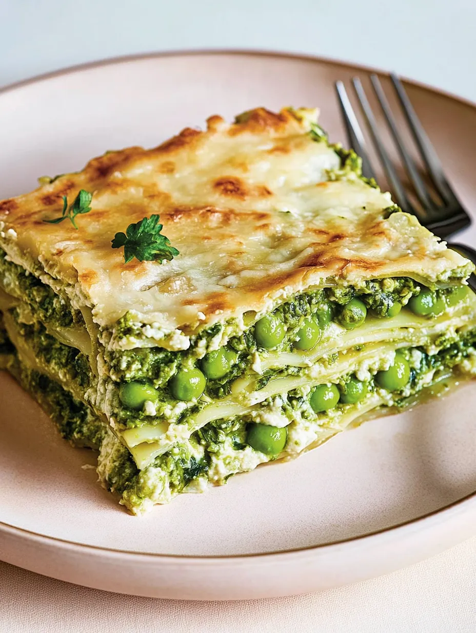 Lasagne verte végétalienne aux petits pois et béchamel de tofu – Saine et crémeuse