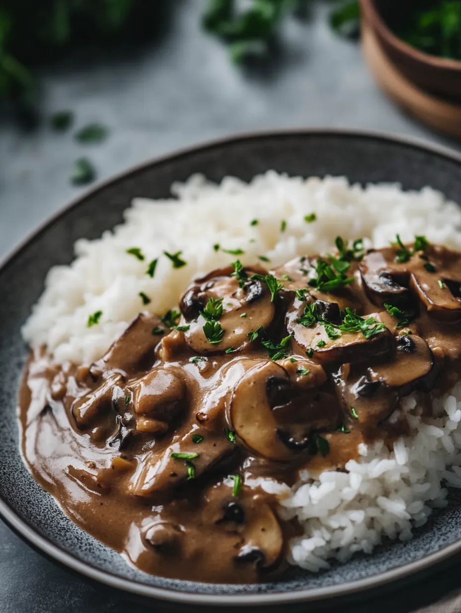 Stroganoff aux Champignons sur Riz Complet