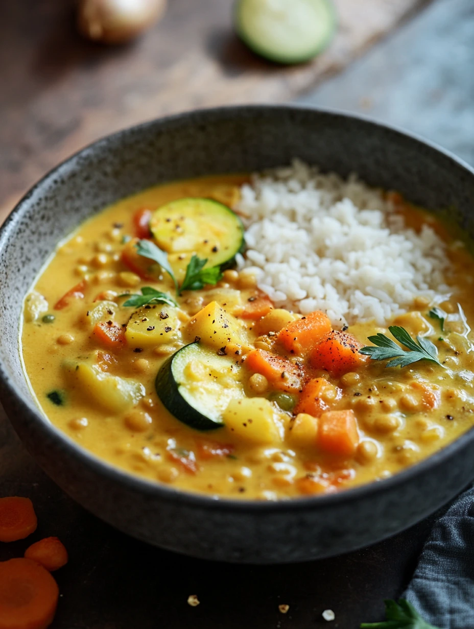 Curry de lentilles vertes avec légumes