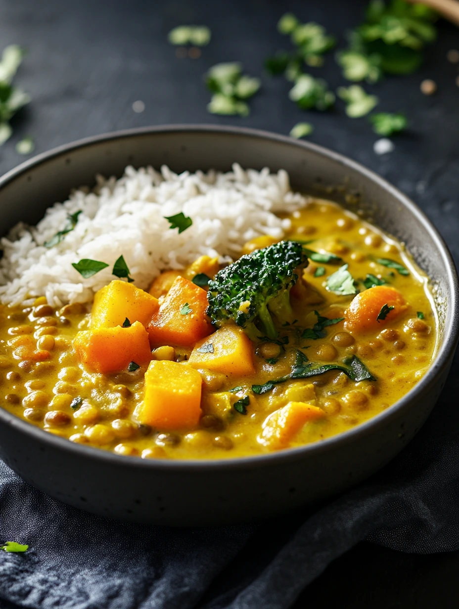 Curry de lentilles vertes avec riz