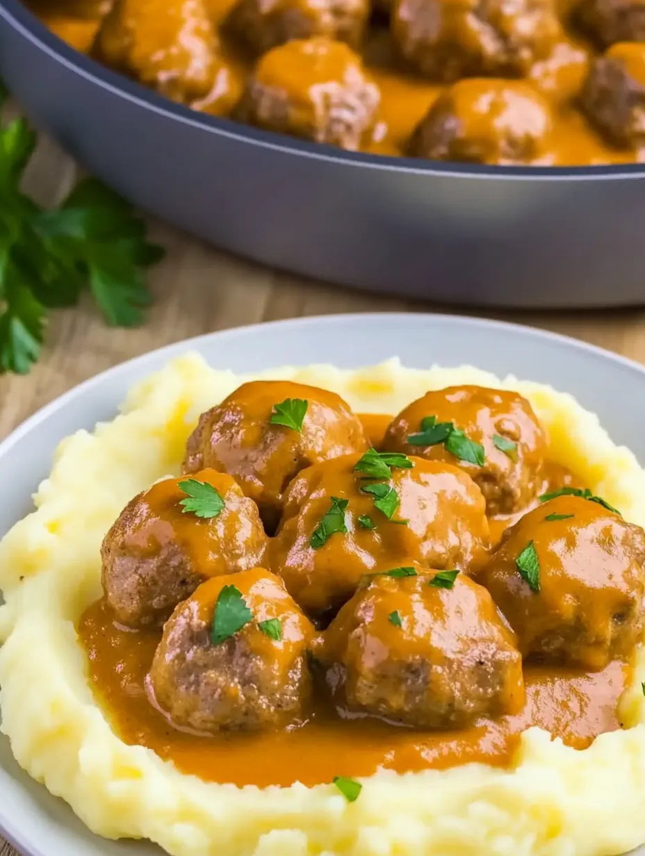 Boulettes en sauce à la crème avec purée de pommes de terre moelleuse