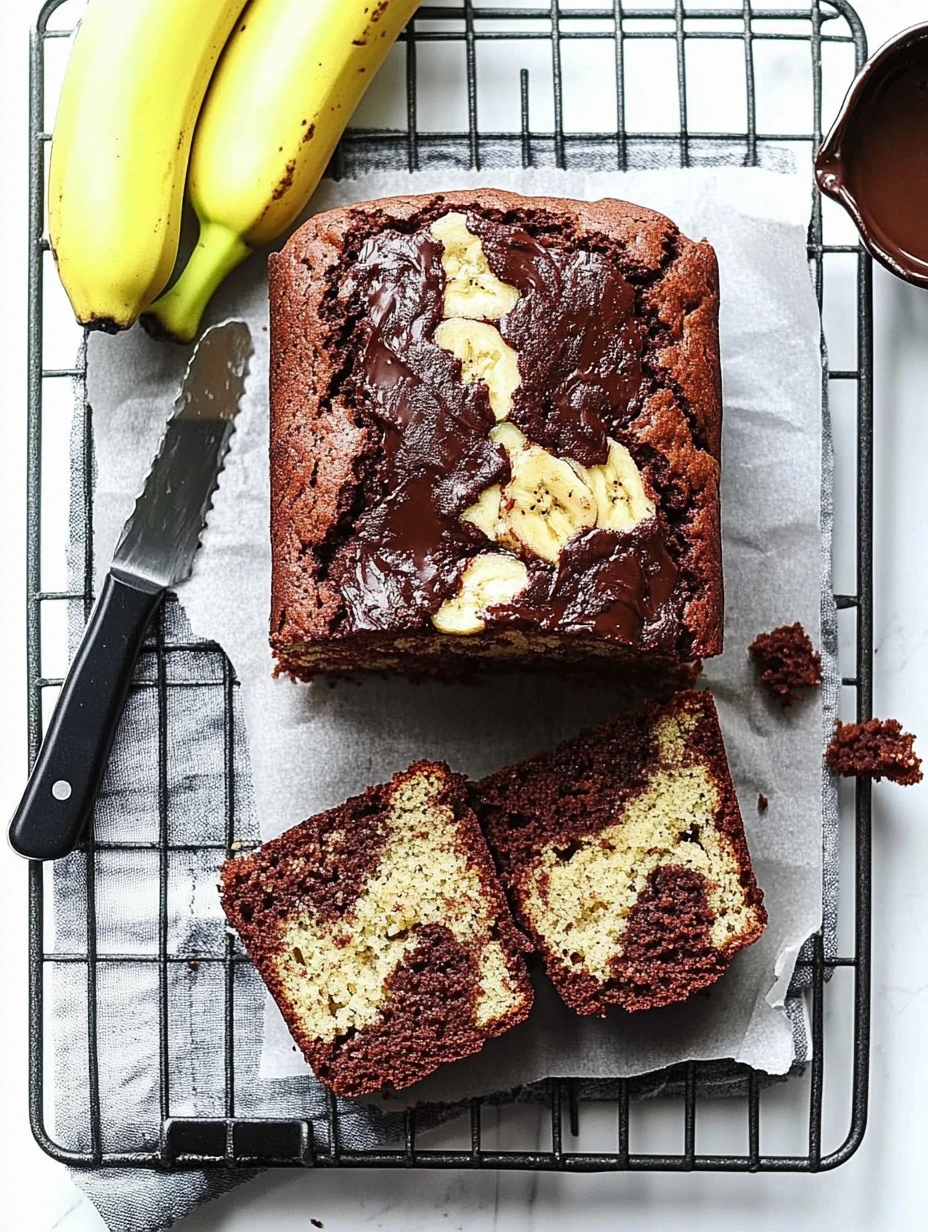 Banana bread marbré au chocolat coupé