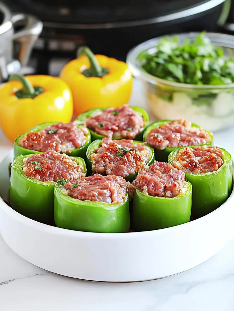 Poivrons verts au four : farcis de viande hachée