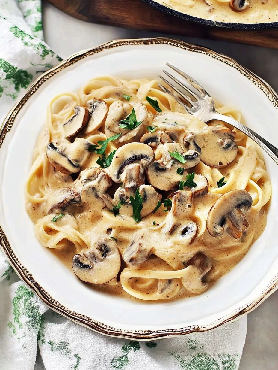 Pâtes aux champignons, sauce crémeuse