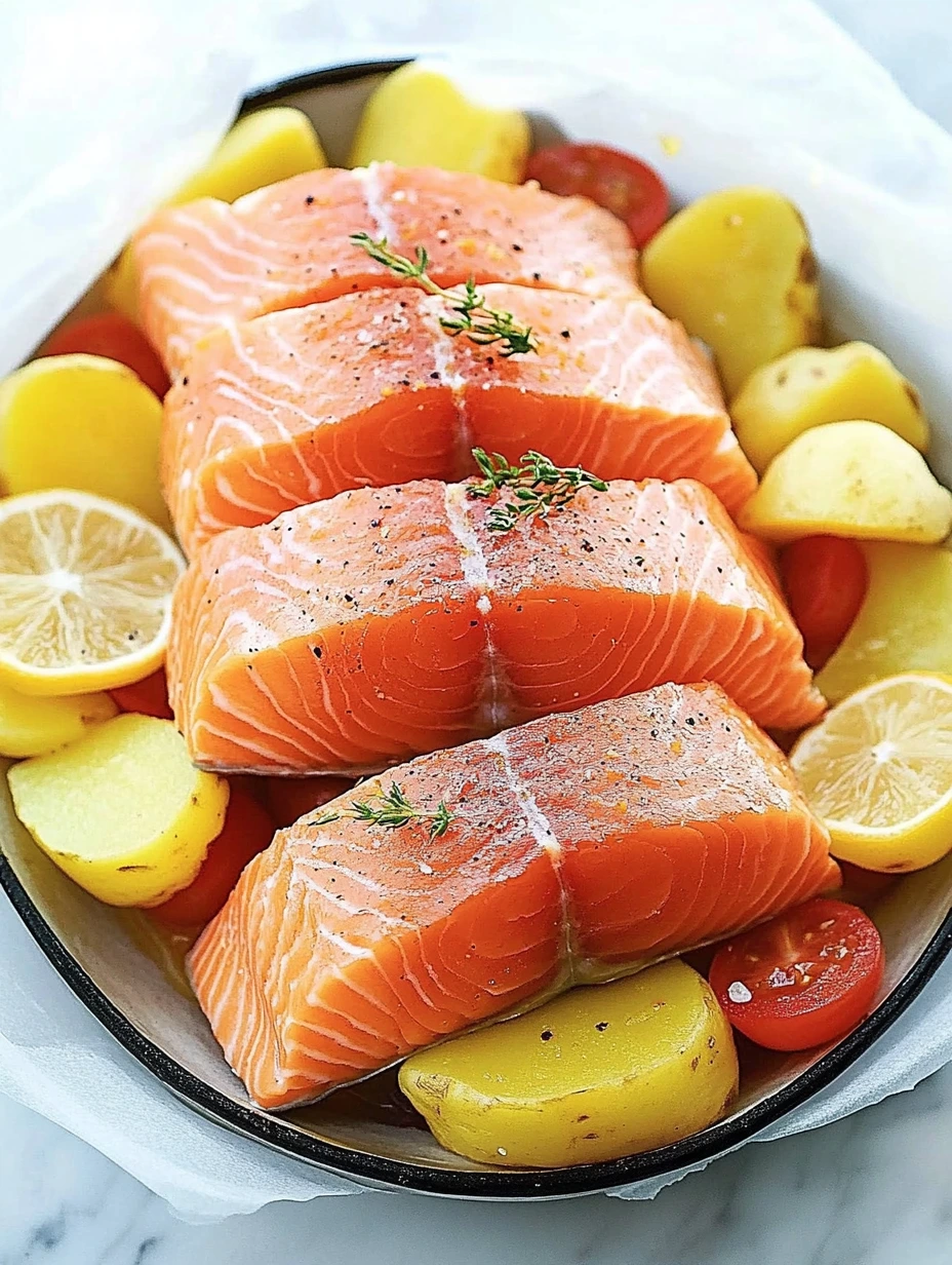 Pavés de saumon sur lit de pommes de terre