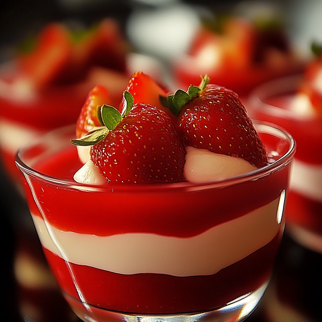 Coupes de gelée de fraises à étages