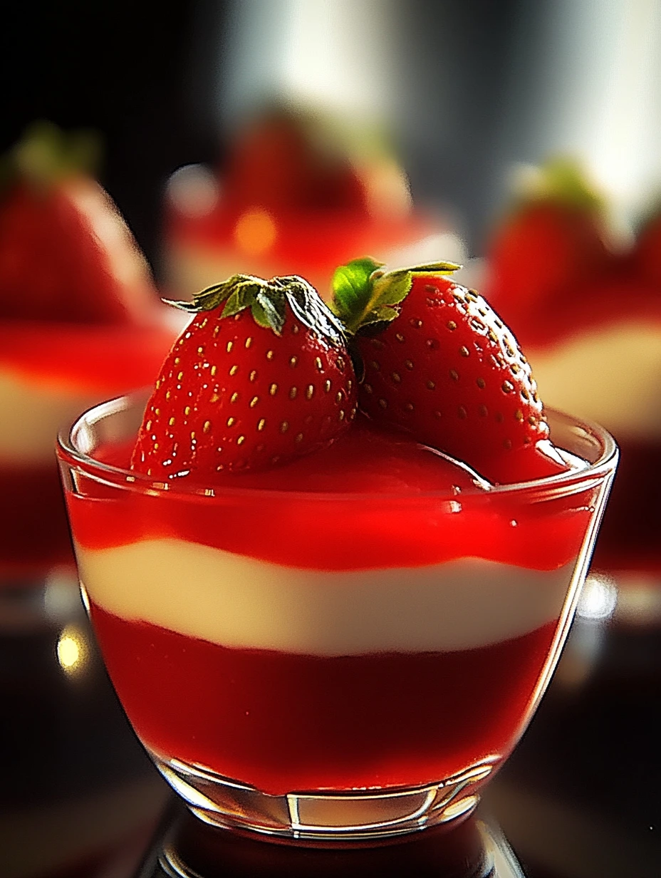 Coupes de gelée de fraises à plusieurs étages