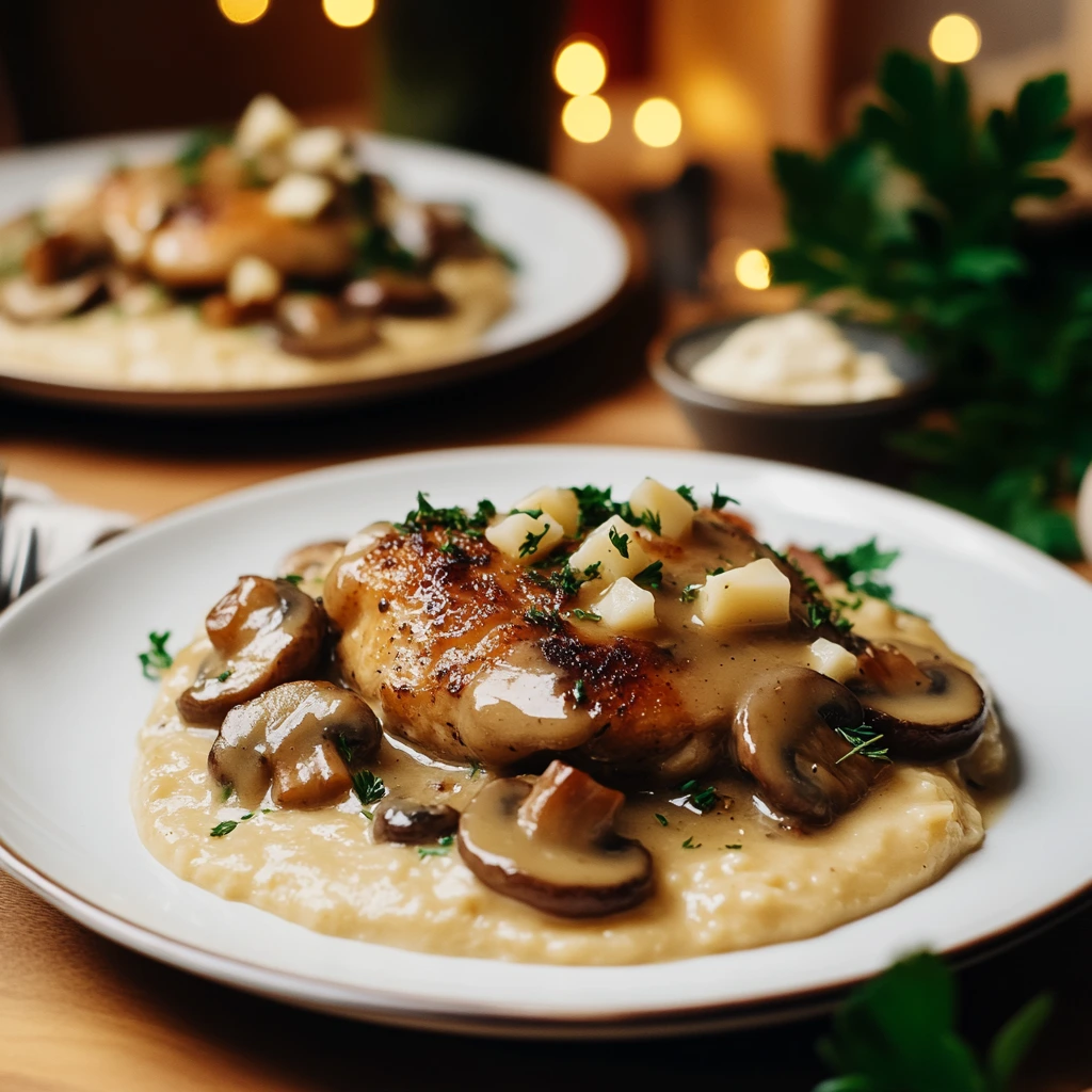 Poulet aux Champignons et Purée Maison au Fromage