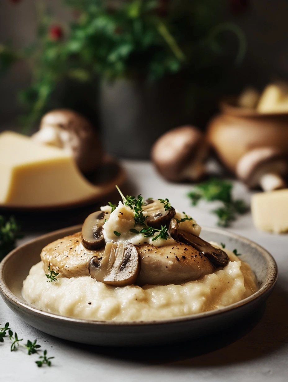 Poulet aux Champignons et Purée Maison au Fromage - recette facile