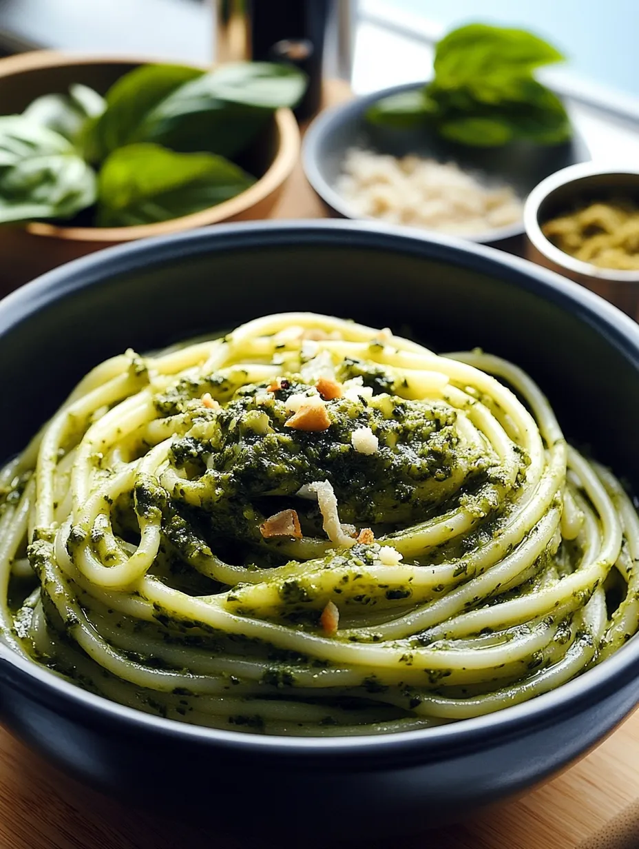 Plat Spaghettis pesto courgettes