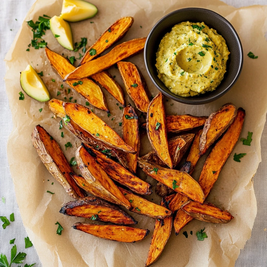 Frites de patates douces et dip à l’avocat