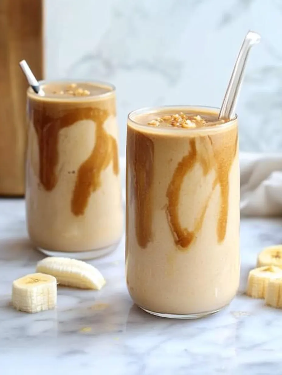 Deux verres smoothie banane-beurre de cacahuète