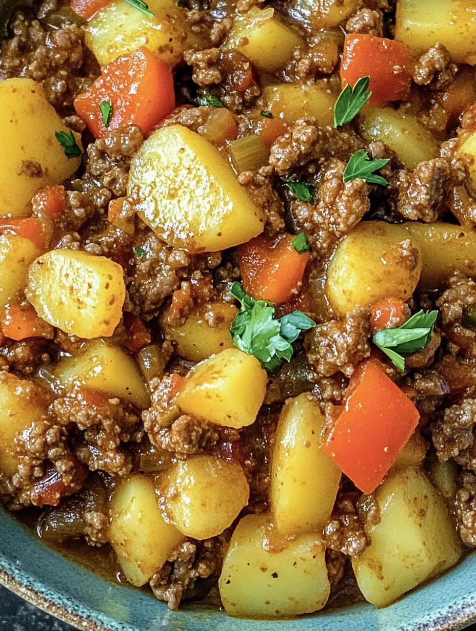 Ragoût consistant: viande hachée, pommes de terre & légumes