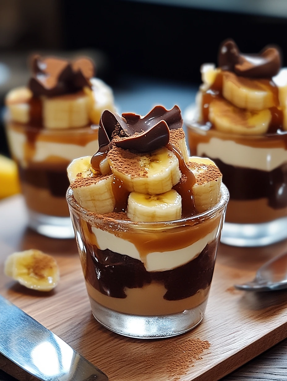 Un verre de Verrines bananes caramel chocolat