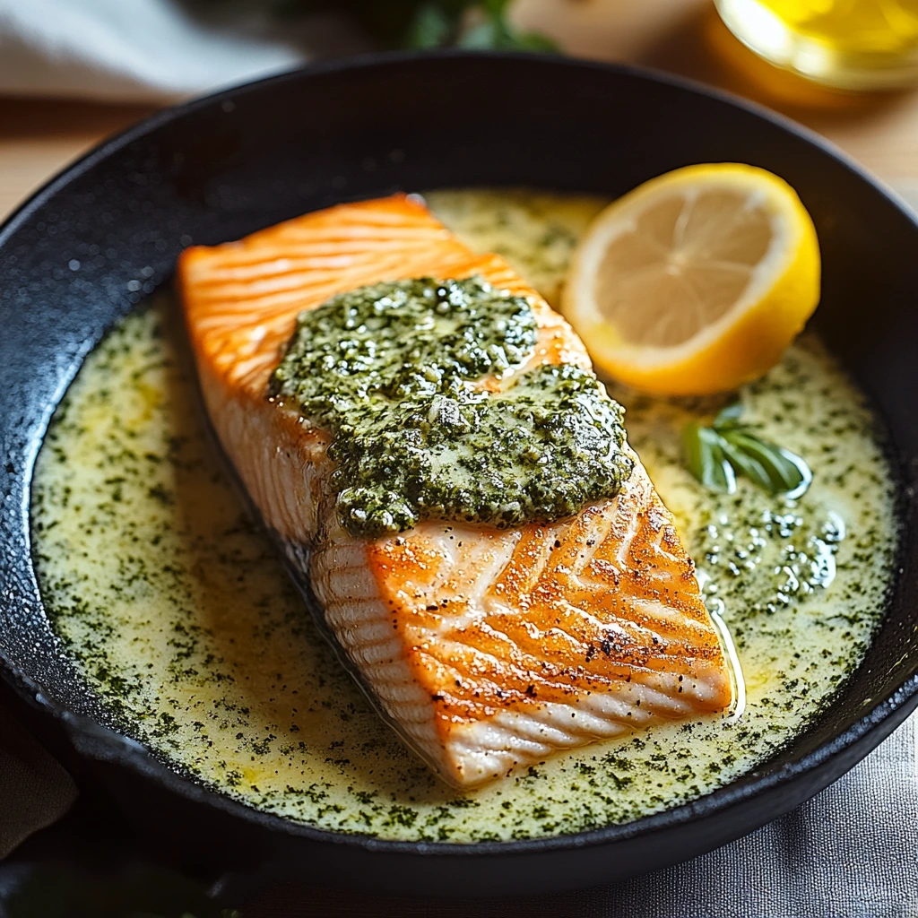 Saumon Crème Pesto, fait maison