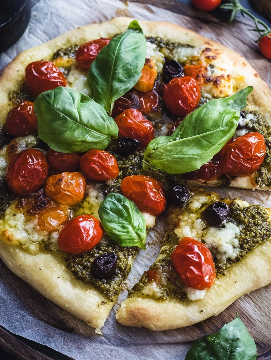 Pizza  au pesto et tomates cerises