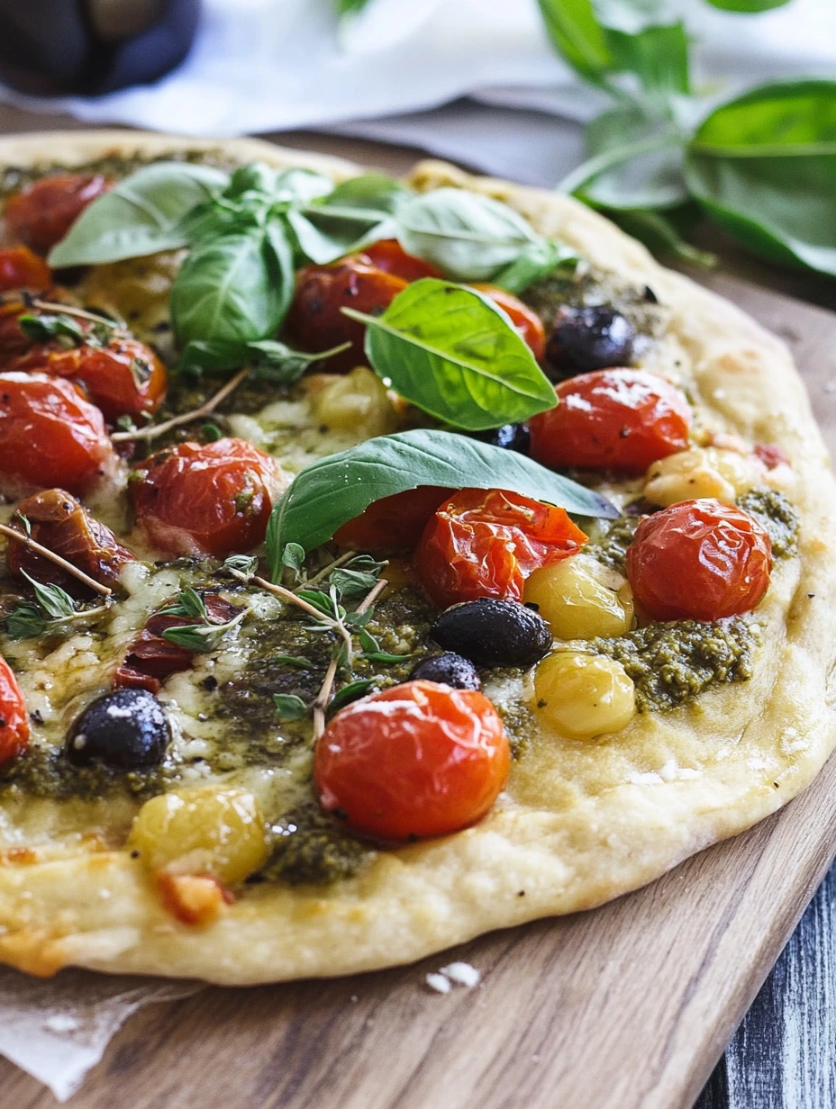 Pizza  au pesto et tomates cerises, recette maison