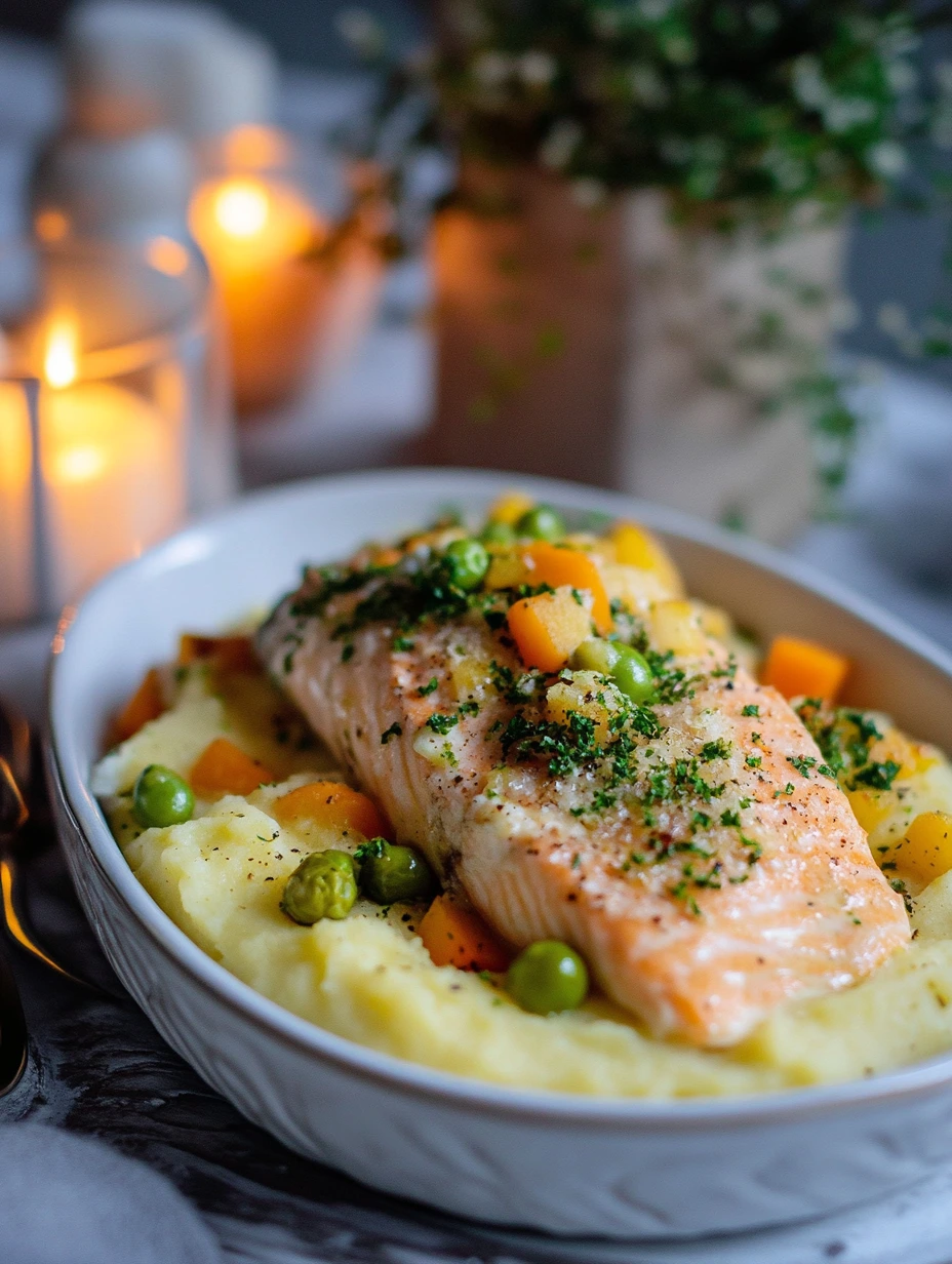 Pavé de saumon aux légumes et purée de pomme de terre, recette rapide