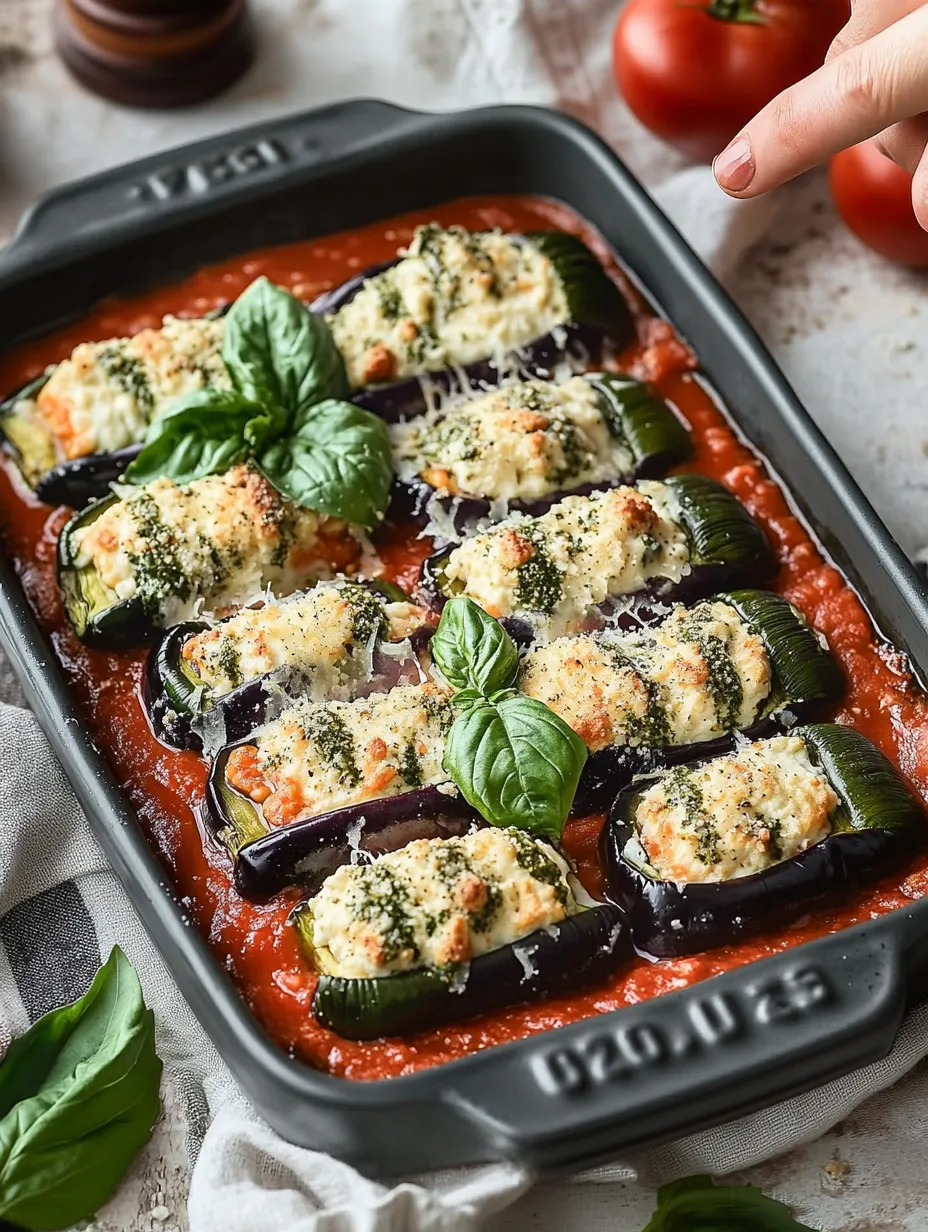 Aubergines roulées à la ricotta, épinards et sauce tomate – Version végétarienne italienne