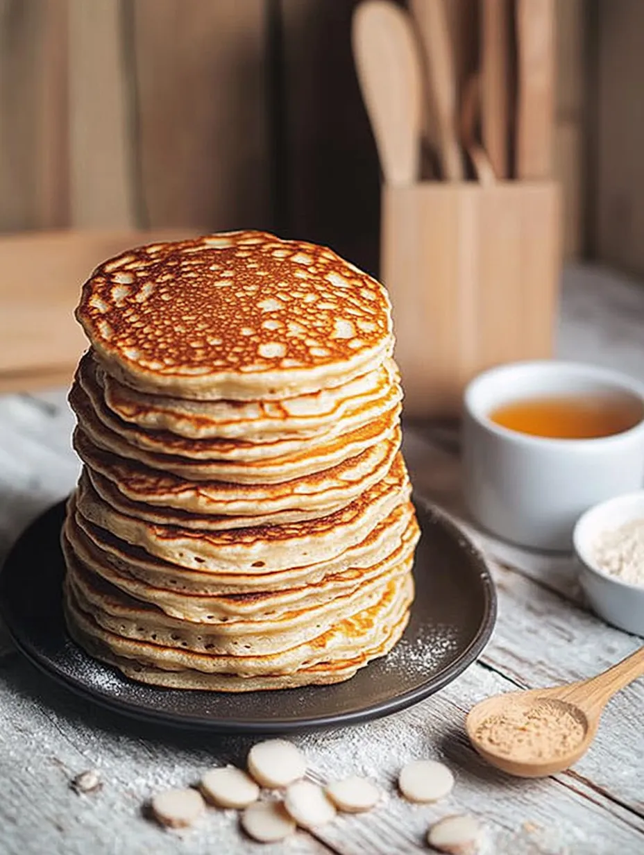 Petit-déjeuner équilibré avec pancakes aux flocons d’avoine, fondants et gourmands
