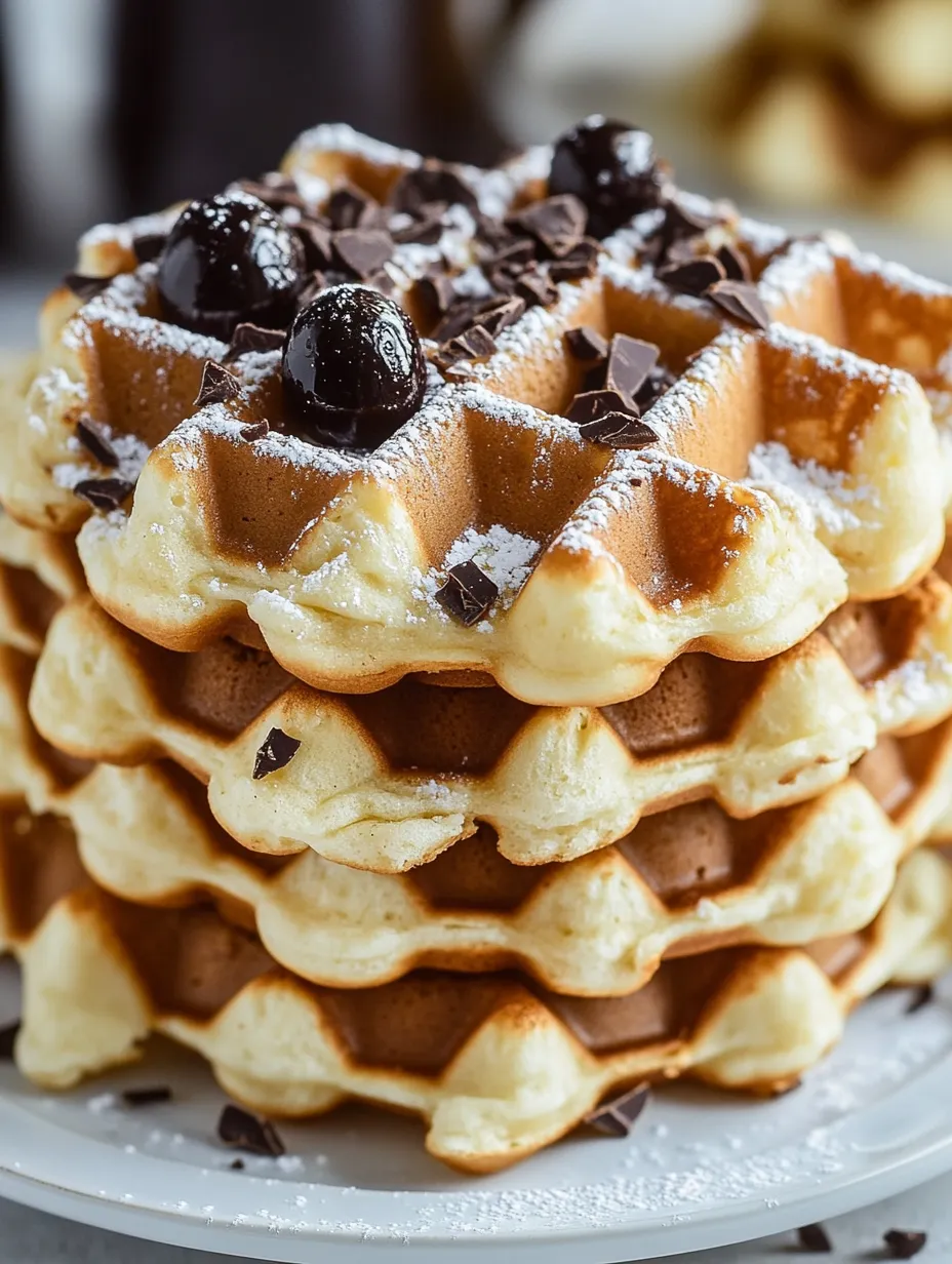 Recette de gaufres légères au fromage blanc et pépites de chocolat.