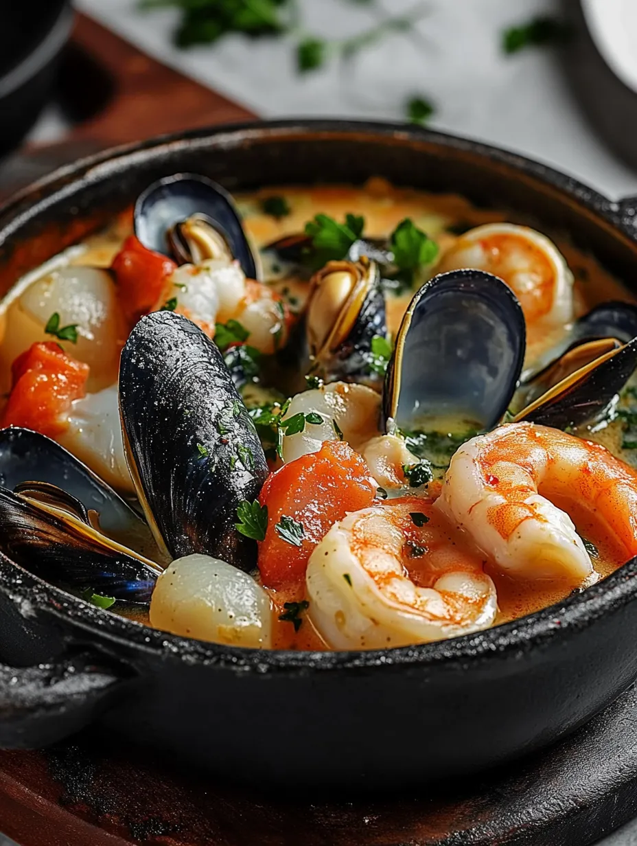 Une casserole de moules et de crevettes.