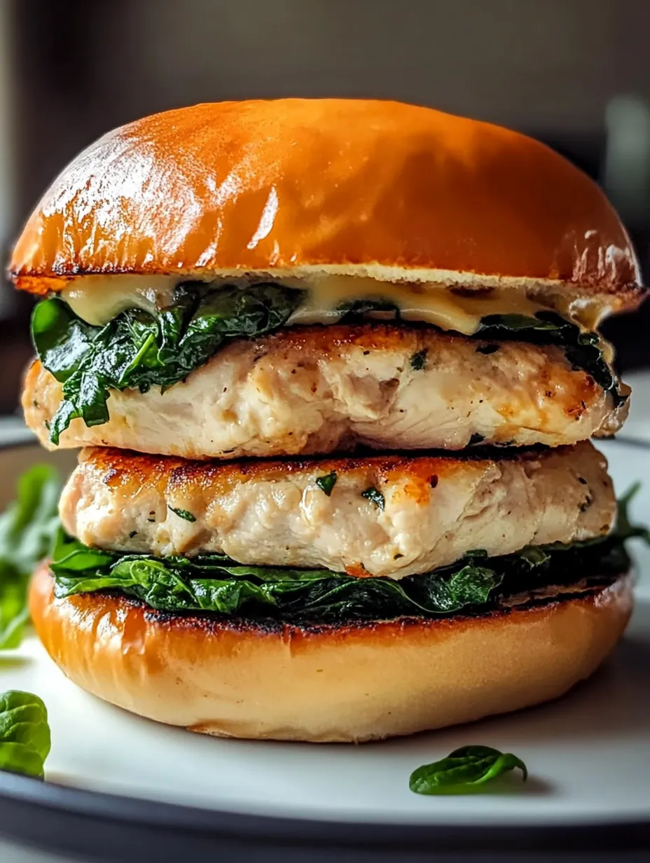 Un burger de poulet rempli d'épinards.