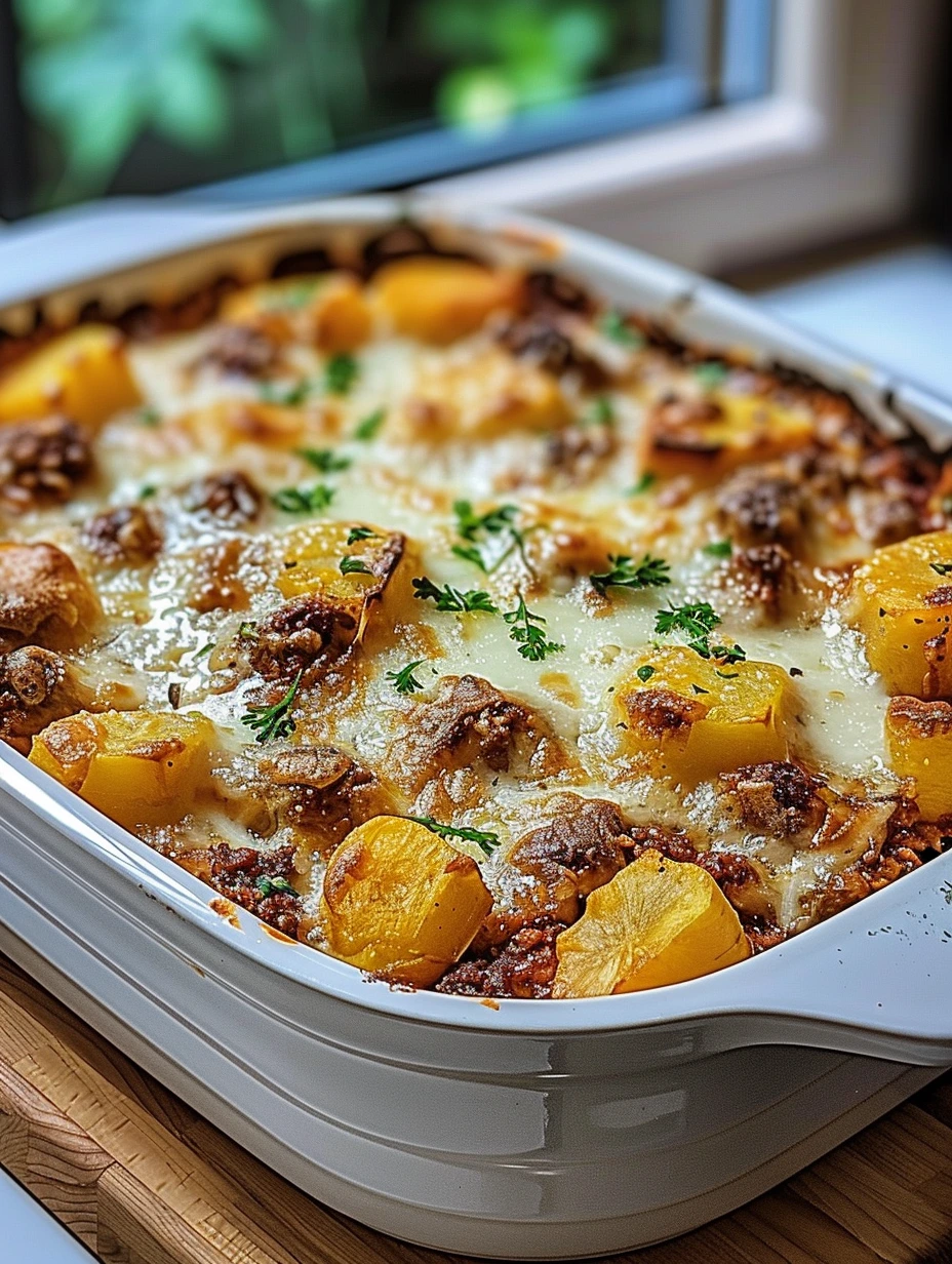 Gratin de patate douce et viande hachée