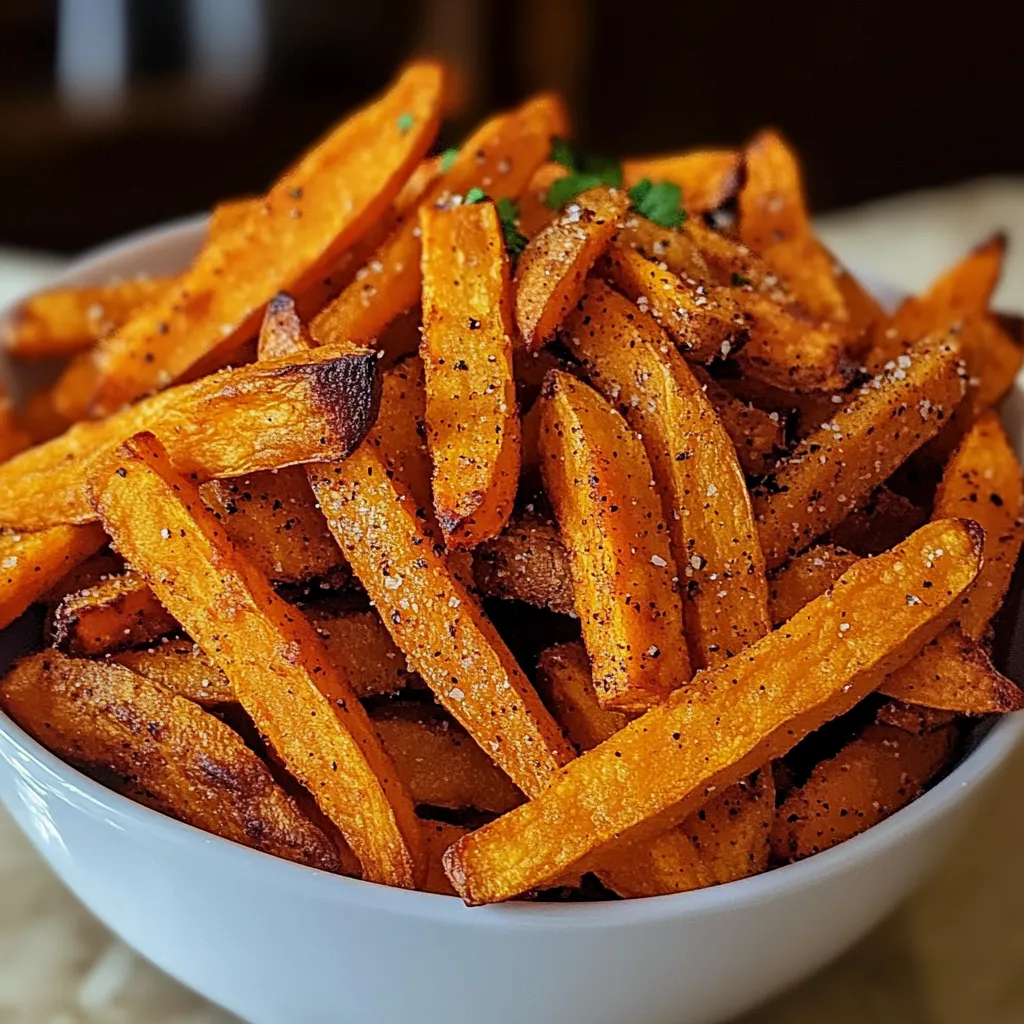 Un plat de bâtonnets de patate douce dorés.