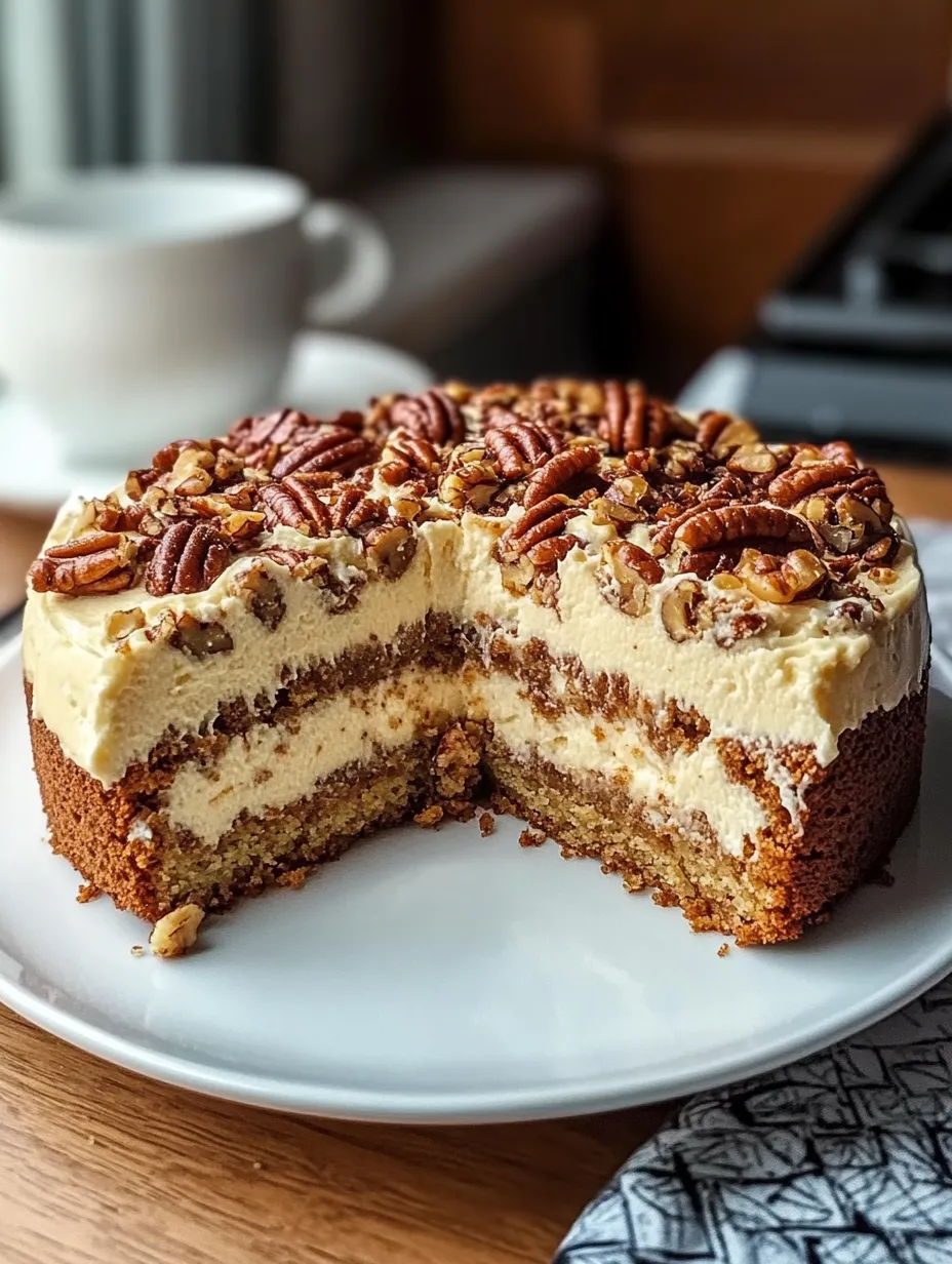 Un cake aux noix posé sur un plat.