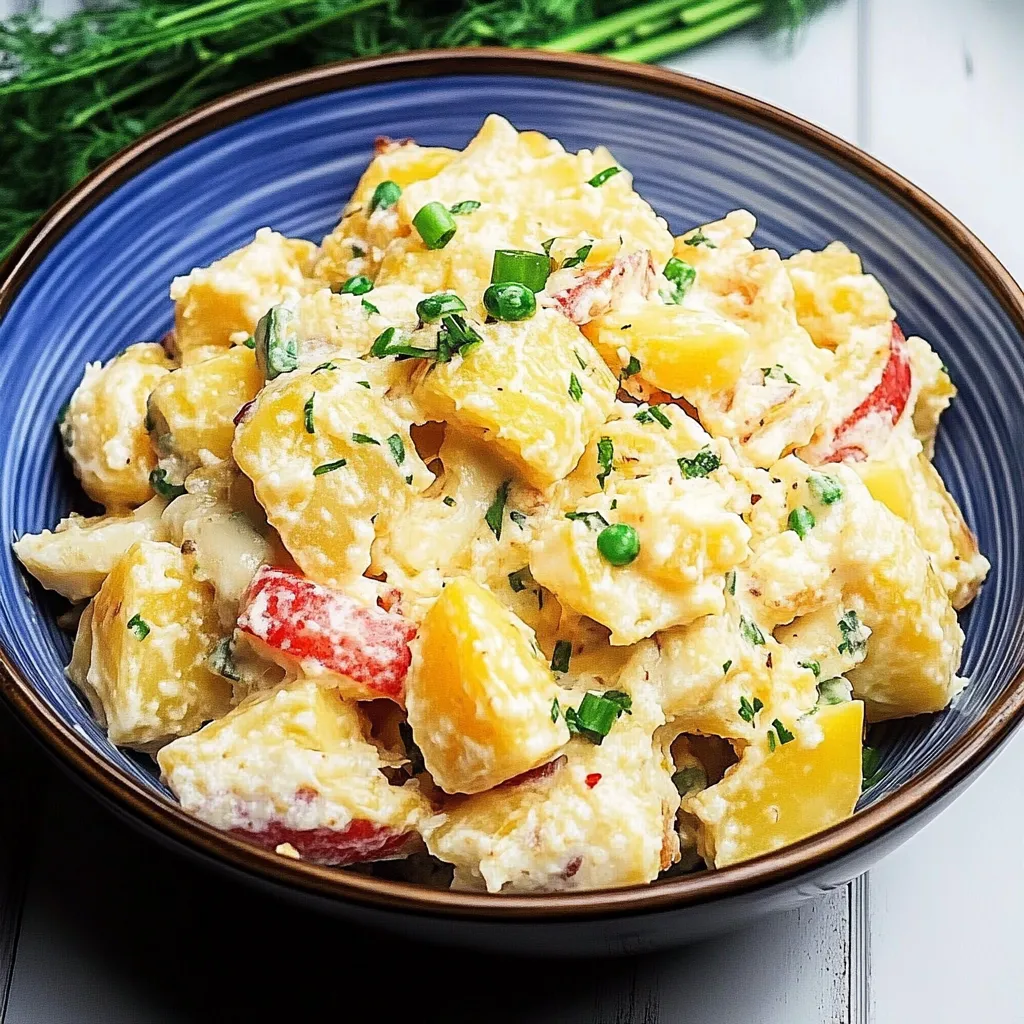 Un bol rempli d'une appétissante salade de patates aux légumes.