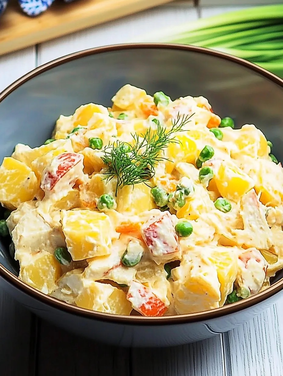 Un plat avec une salade composée de légumes et pommes de terre.