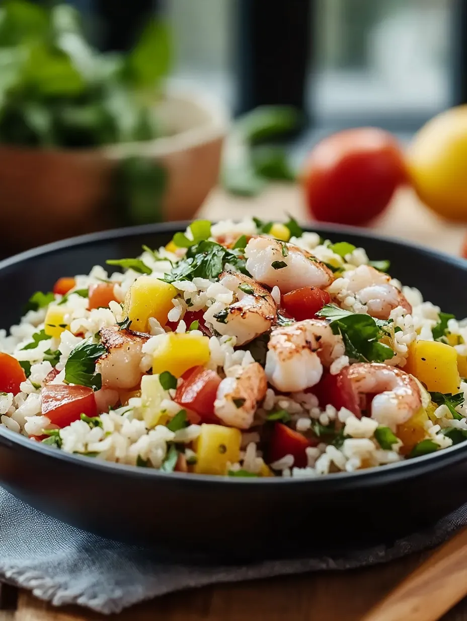 Une assiette de riz avec des légumes et des fruits.