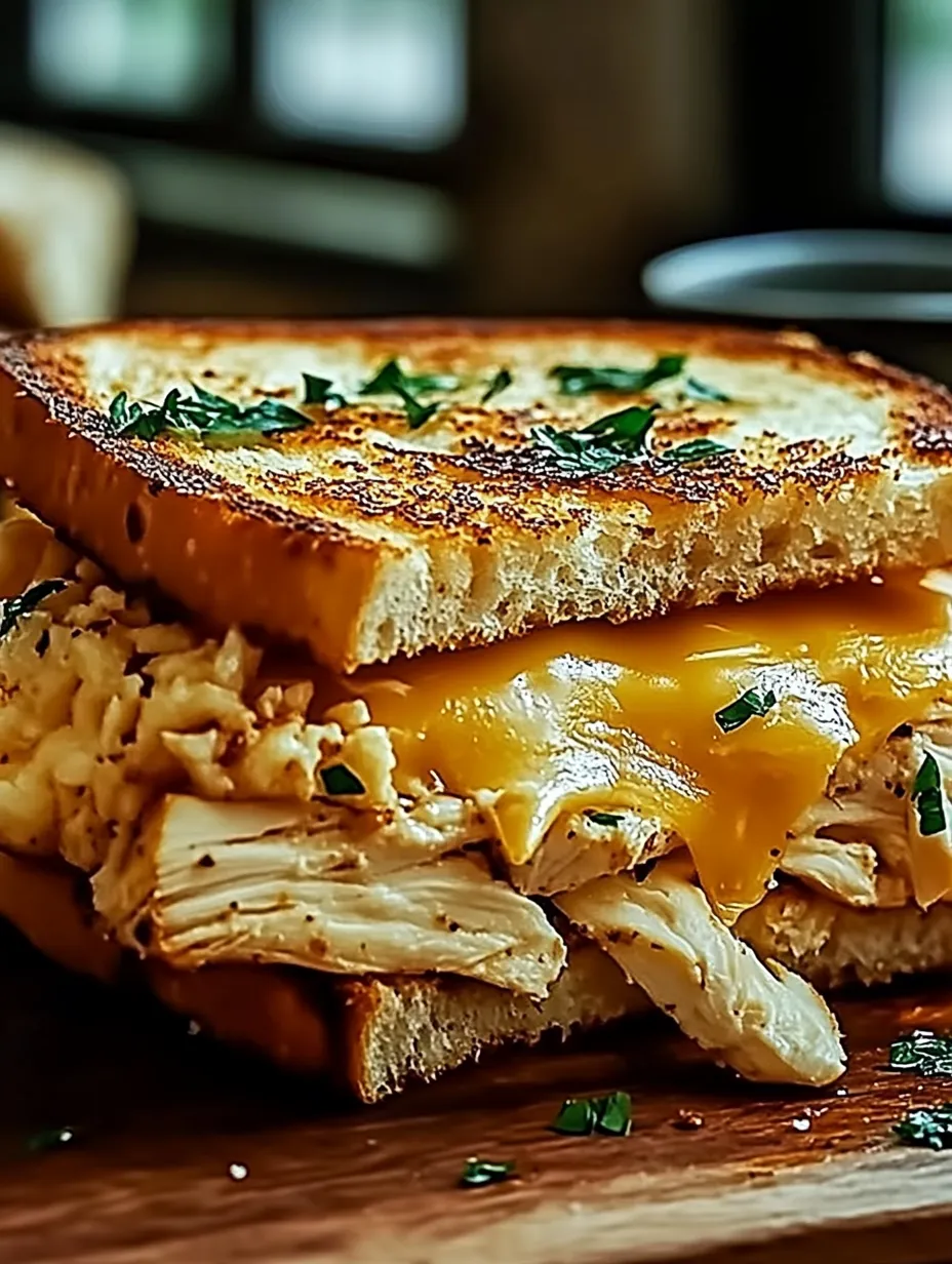 Une sandwich de poulet grillé avec des herbes vertes sur du pain grillé.