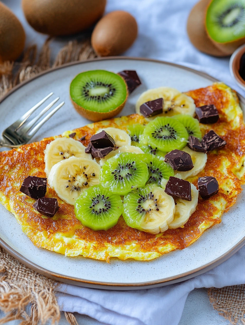 Omelette sucrée banane, kiwi et chocolat
