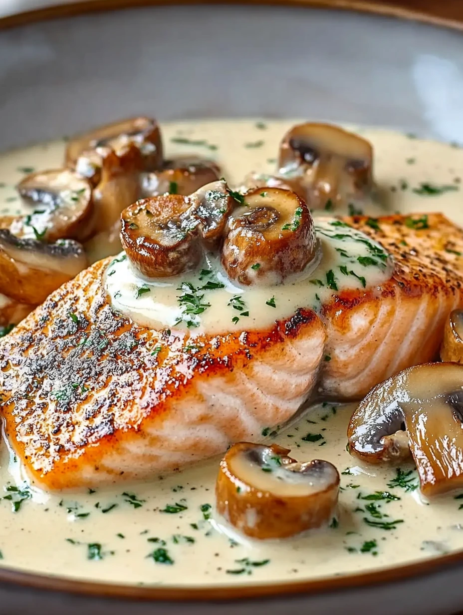 Saumon à la Crème, Ail et Champignons
