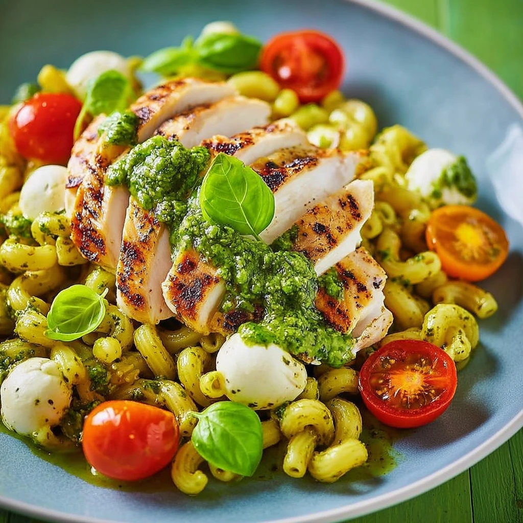 Macaronis au pesto et poulet