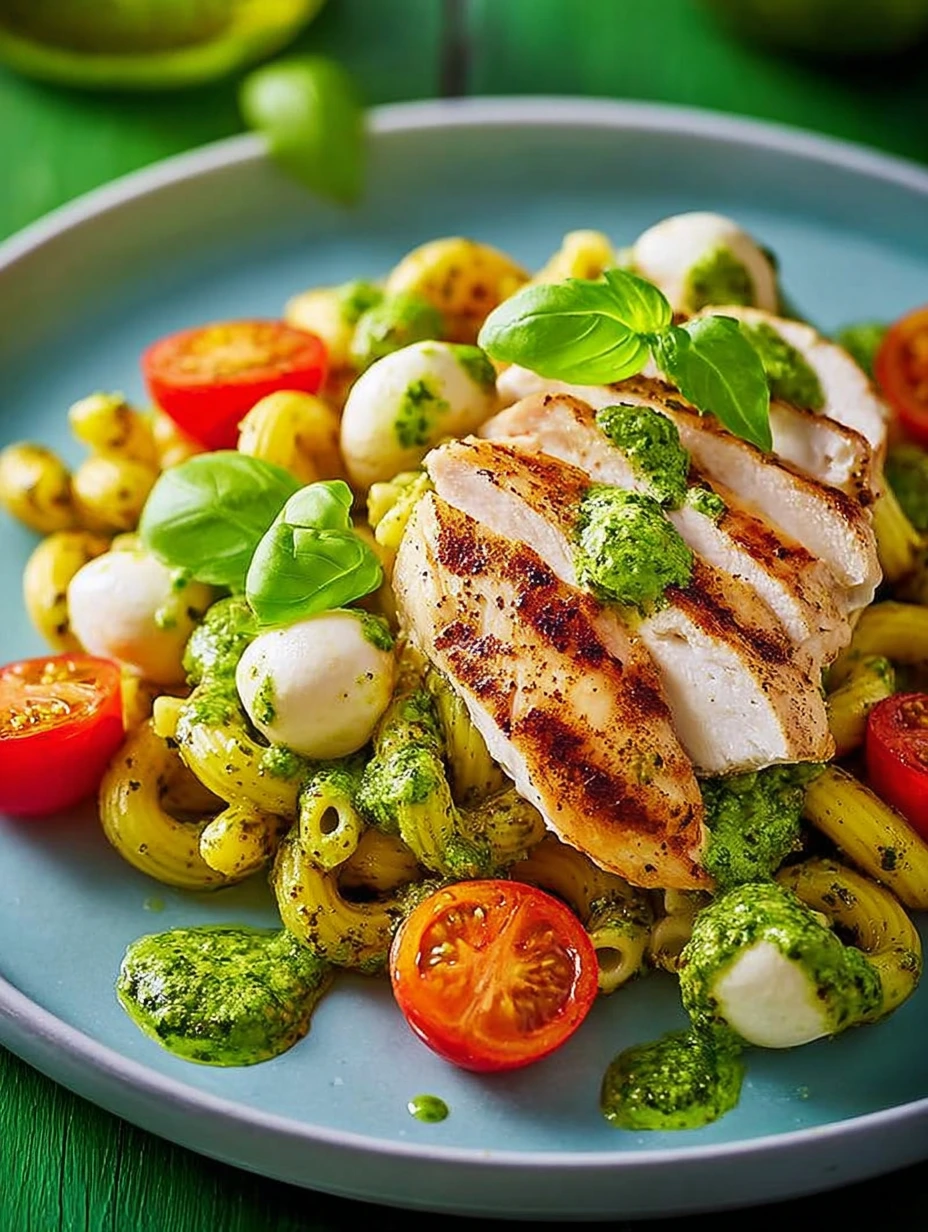 Macaronis rapide au pesto et poulet