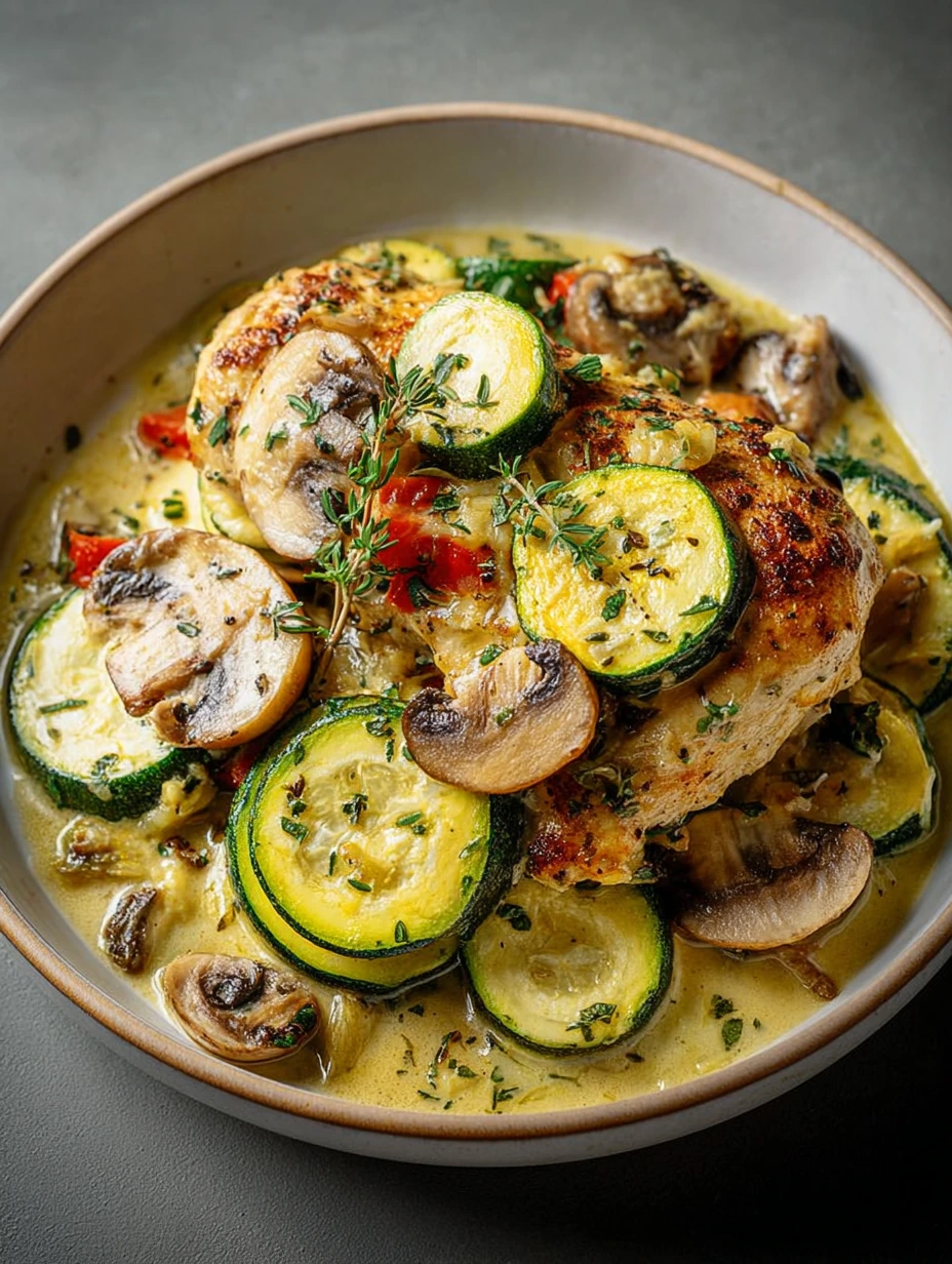 Cassolette poulet, courgettes et champignons